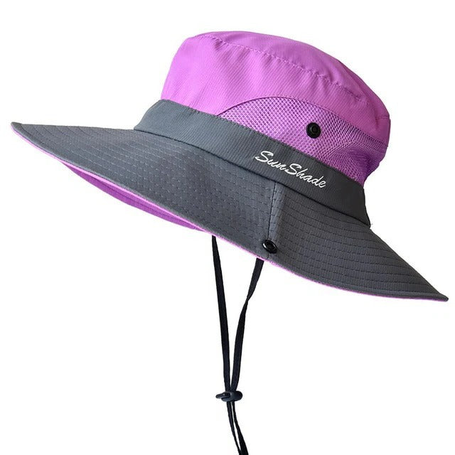 Foldable Sun Hat with Wide Brim and Mesh Ventilation, Water Resistant