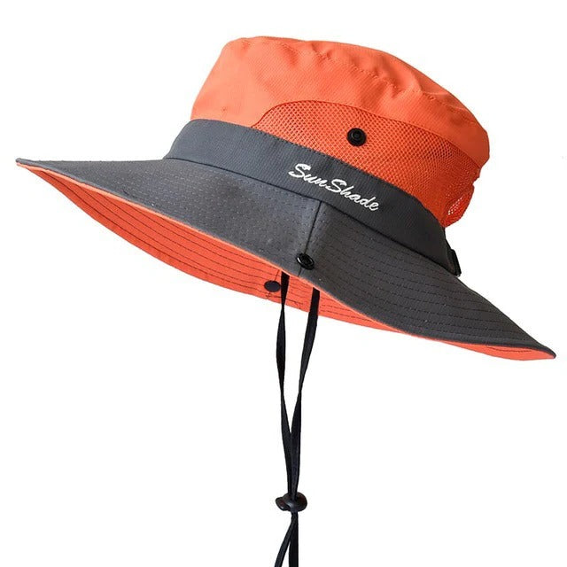 Foldable Sun Hat with Wide Brim and Mesh Ventilation, Water Resistant