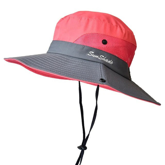 Foldable Sun Hat with Wide Brim and Mesh Ventilation, Water Resistant