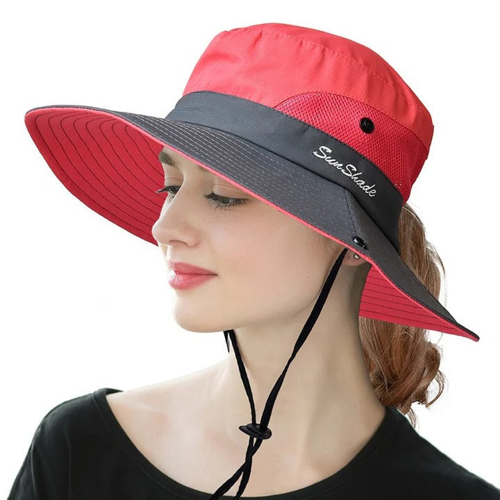Foldable Sun Hat with Wide Brim and Mesh Ventilation, Water Resistant