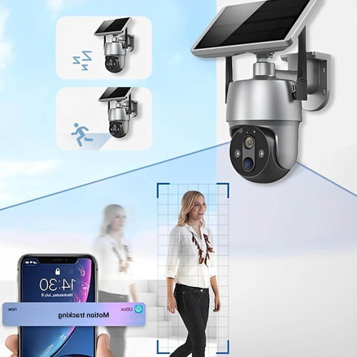 Outdoor Surveillance Camera with Solar Power and 355° Pan Tilt, 1080P HD Night Vision