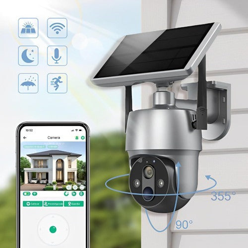 Outdoor Surveillance Camera with Solar Power and 355° Pan Tilt, 1080P HD Night Vision