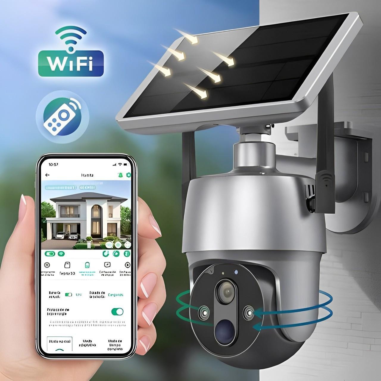 Outdoor Surveillance Camera with Solar Power and 355° Pan Tilt, 1080P HD Night Vision