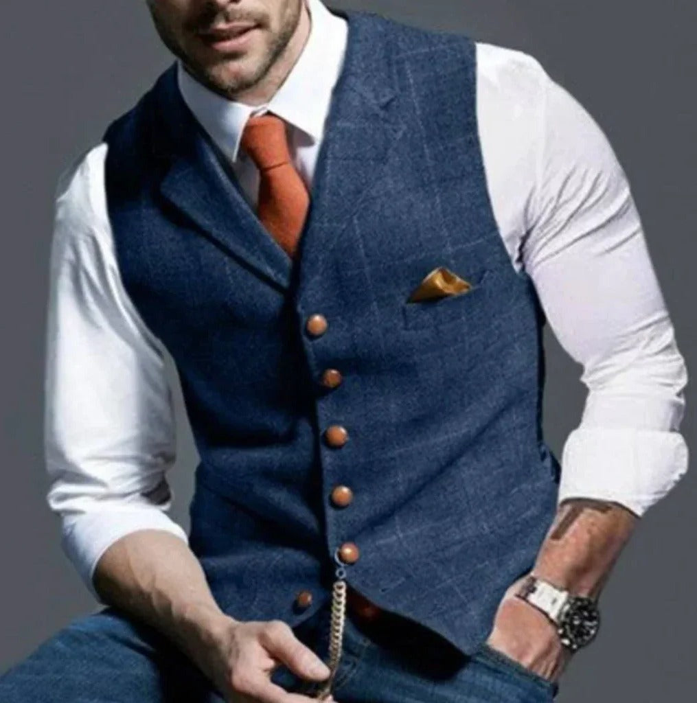Men's Waistcoat with Six Button Closure and Slim Fit Tailoring