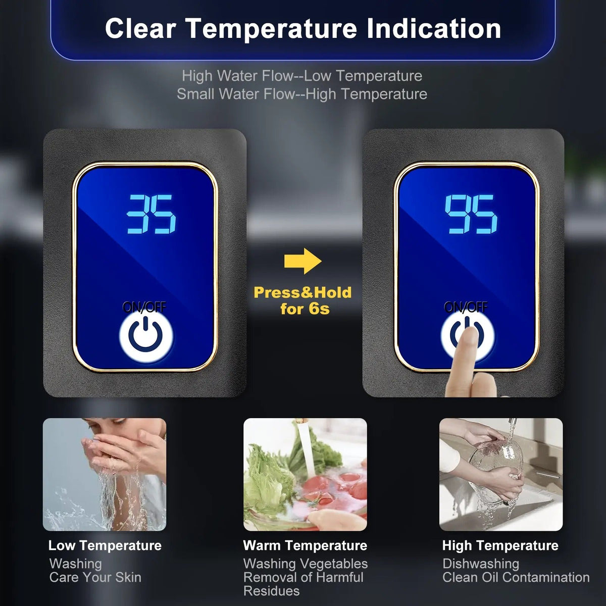 Electric Tankless Water Heater with Digital Temperature Control and Instant 5-Second Heating
