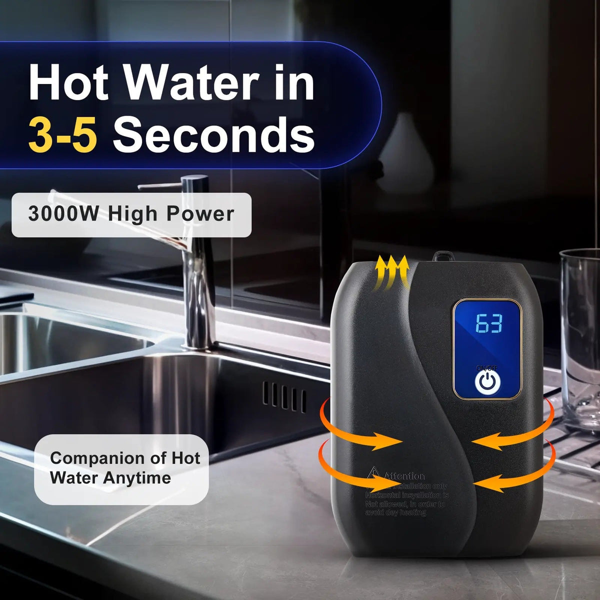 Electric Tankless Water Heater with Digital Temperature Control and Instant 5-Second Heating