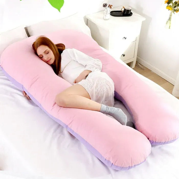 Full Length Body Pillow with Curved Spine Support and Cotton Fiber Fill
