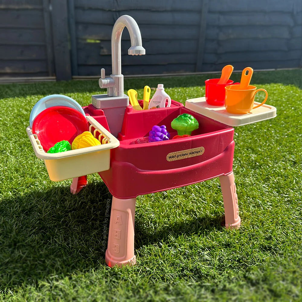 Play Sink with Cycling Water Tap and 19 Accessories, Removable Legs
