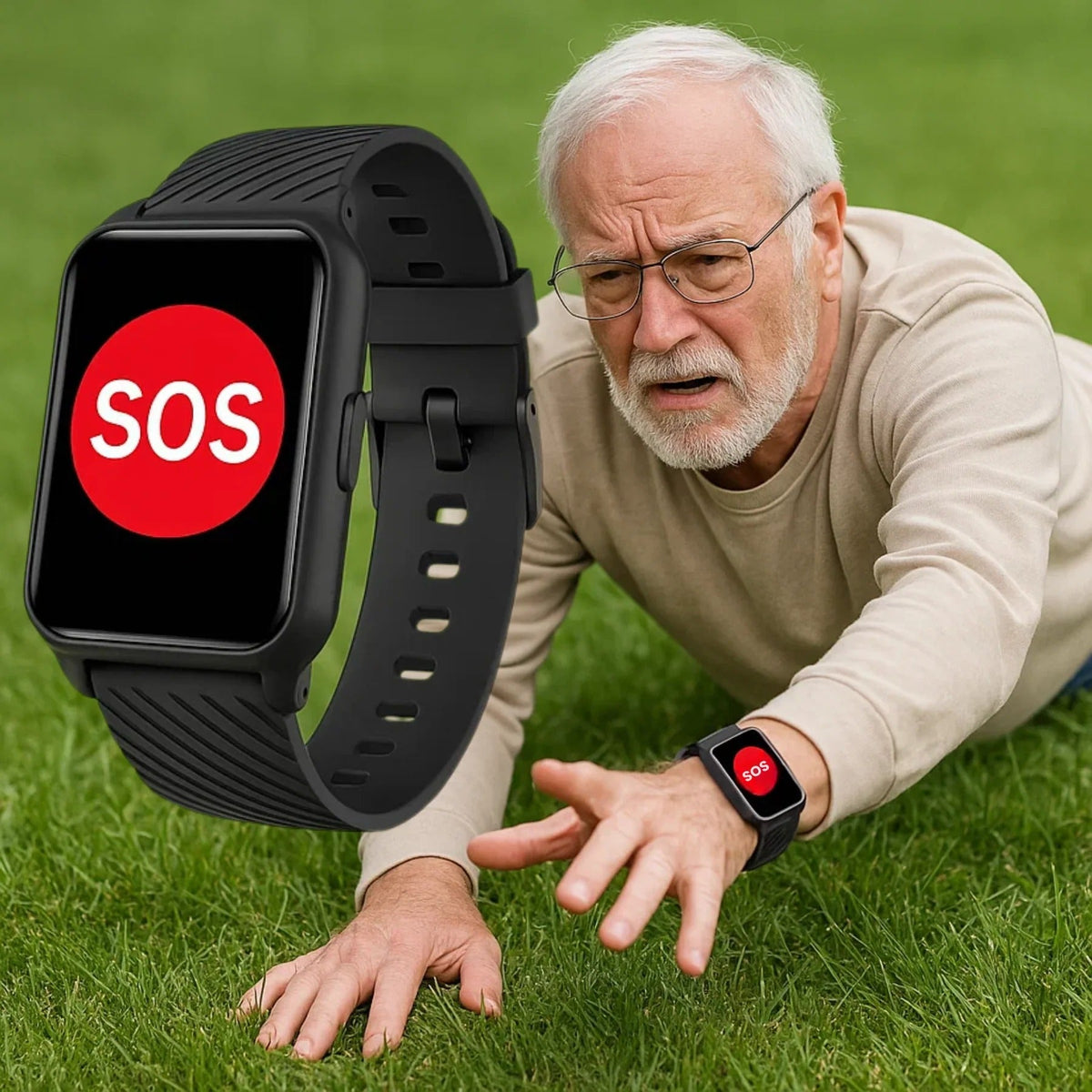 Smartwatch with Automatic Fall Detection and Emergency Location Alerts, IP67 Water Resistant