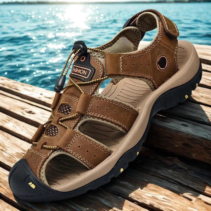 Cushioned Men's Sandals with Elastic Band and Textured Rubber Outsole