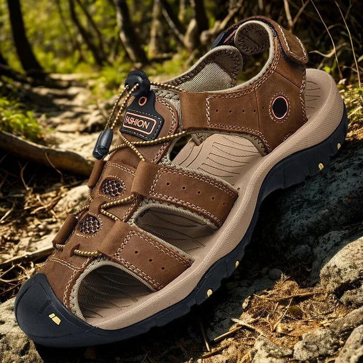 Cushioned Men's Sandals with Elastic Band and Textured Rubber Outsole