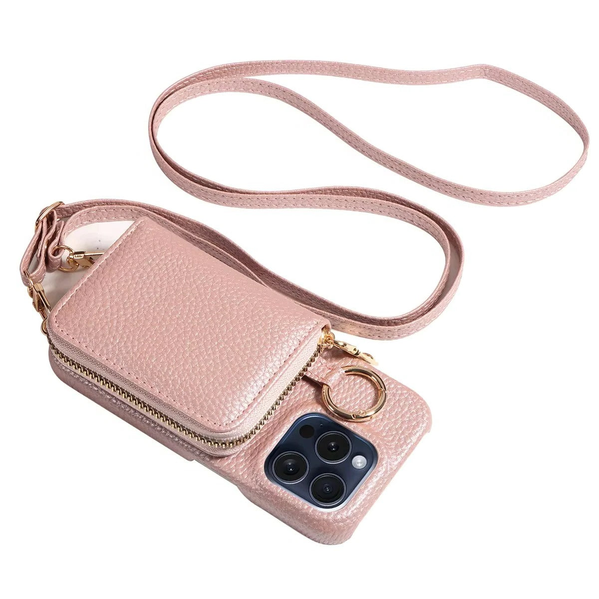 Genuine Leather iPhone Case with Four Card Slots and Detachable Lanyard
