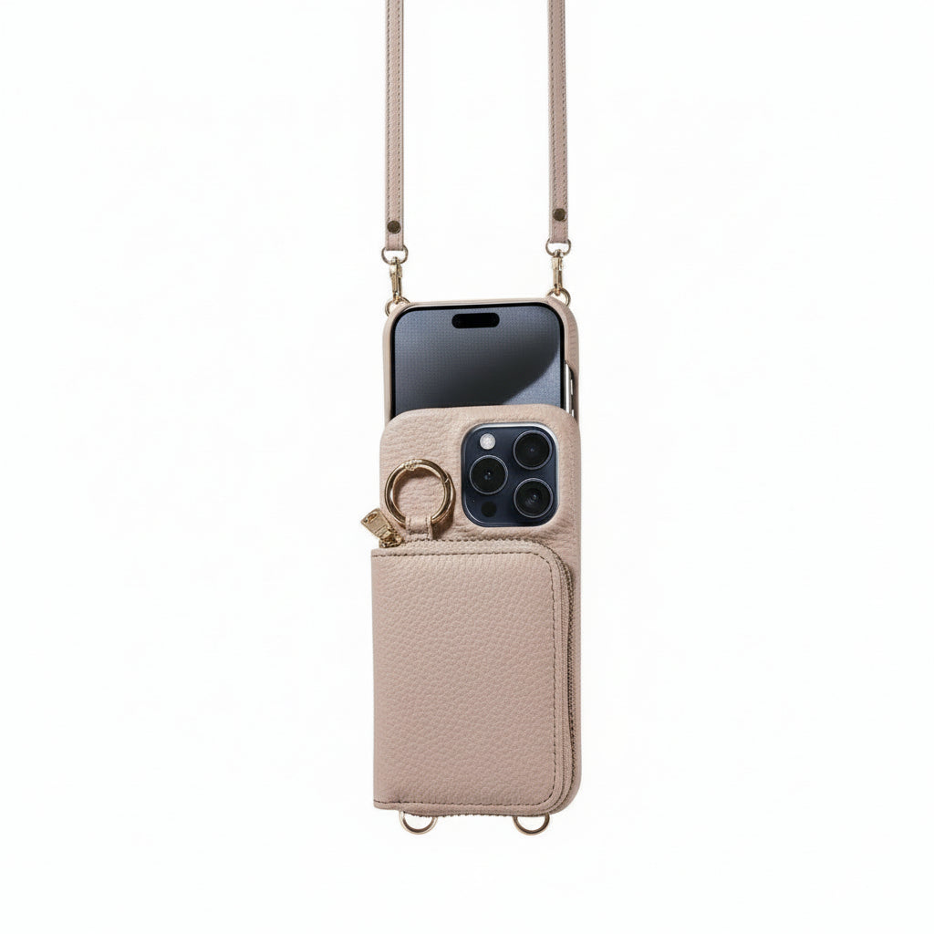 Genuine Leather iPhone Case with Four Card Slots and Detachable Lanyard
