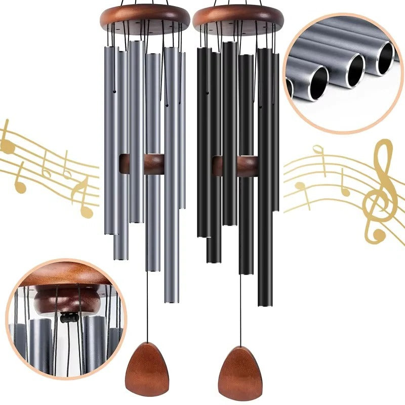 Aluminum Tube Wind Chime with Wooden Top Mount and Weather Resistant Design