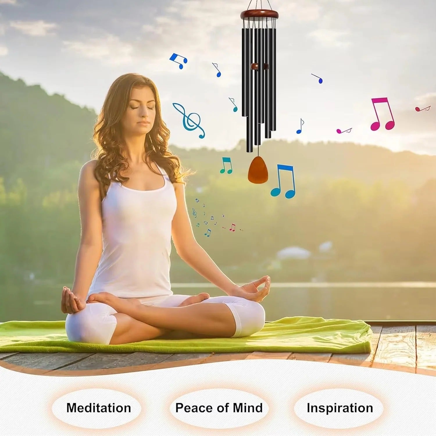Aluminum Tube Wind Chime with Wooden Top Mount and Weather Resistant Design