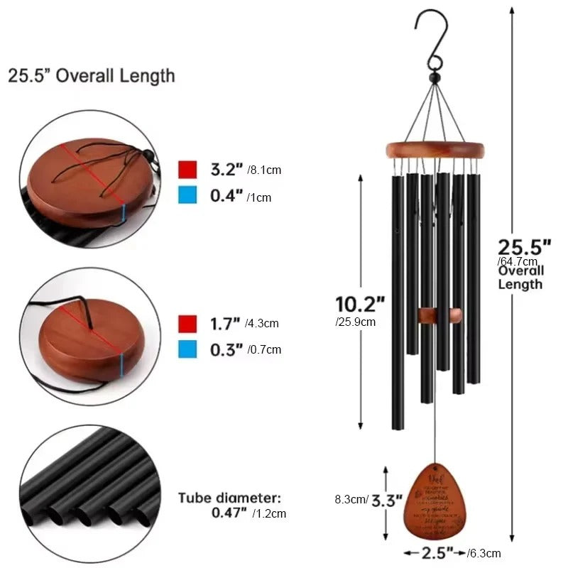 Aluminum Tube Wind Chime with Wooden Top Mount and Weather Resistant Design