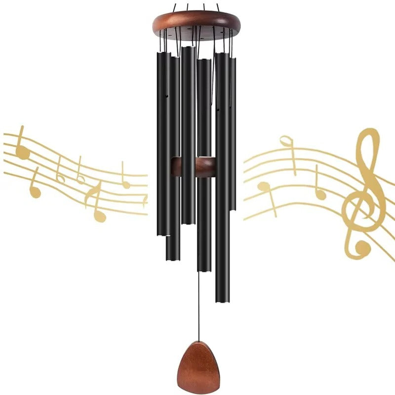 Aluminum Tube Wind Chime with Wooden Top Mount and Weather Resistant Design