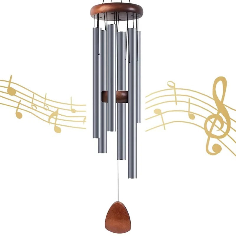 Aluminum Tube Wind Chime with Wooden Top Mount and Weather Resistant Design