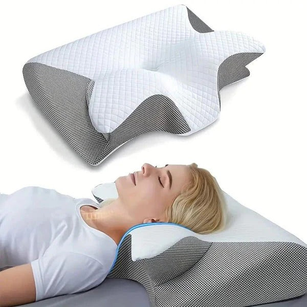 Memory Foam Pillow with Butterfly Contour Design and Neck Support for Side and Back Sleepers