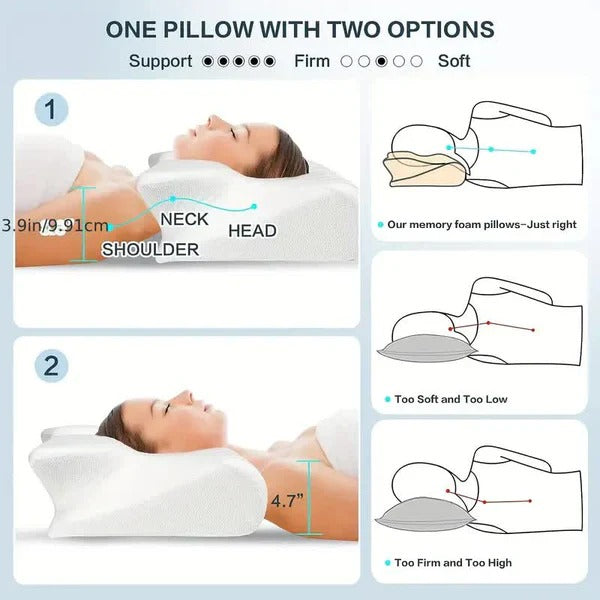 Memory Foam Pillow with Butterfly Contour Design and Neck Support for Side and Back Sleepers
