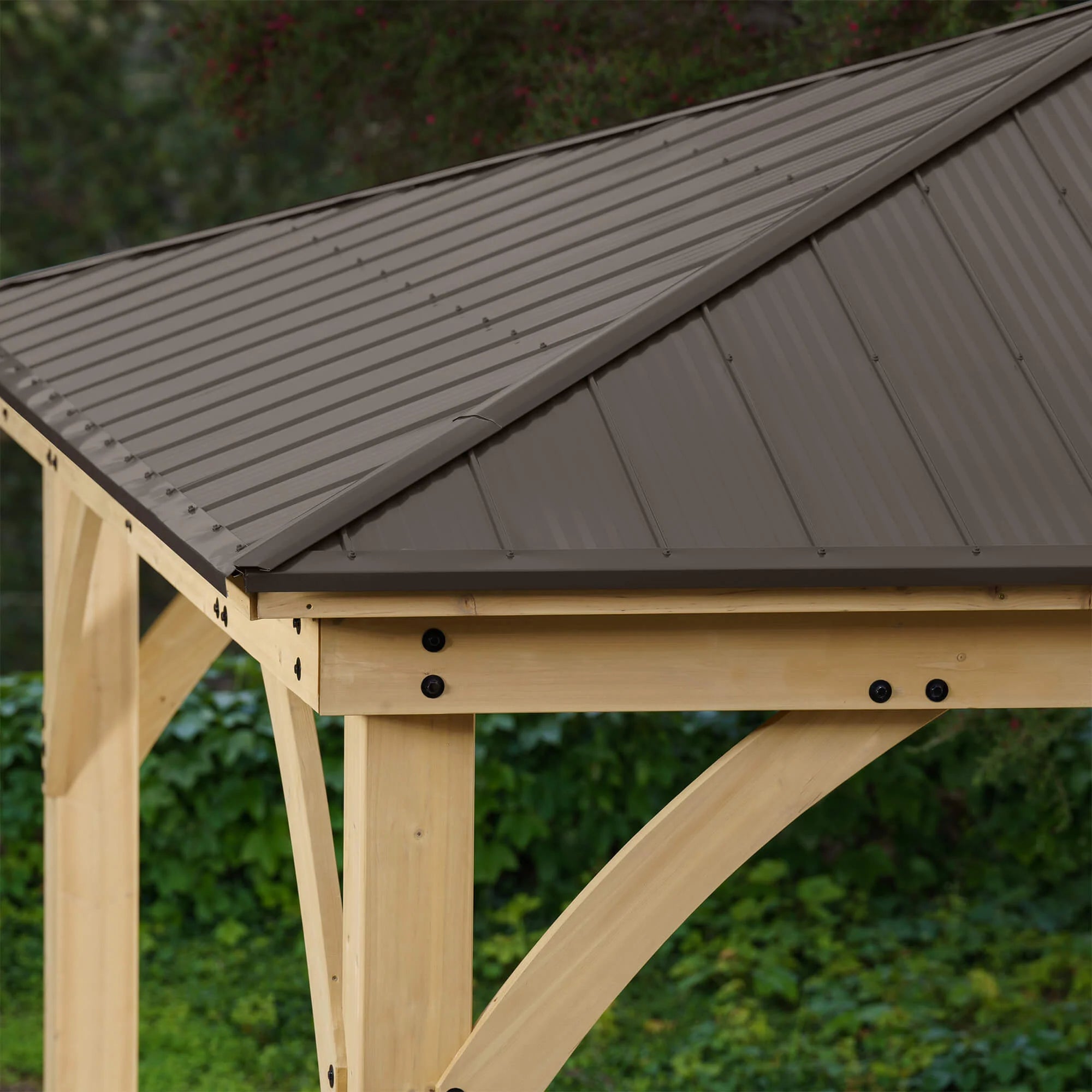 Outdoor Haven Cedar Wood Gazebo with Aluminum Roof Natural Finish, Patio Shelter