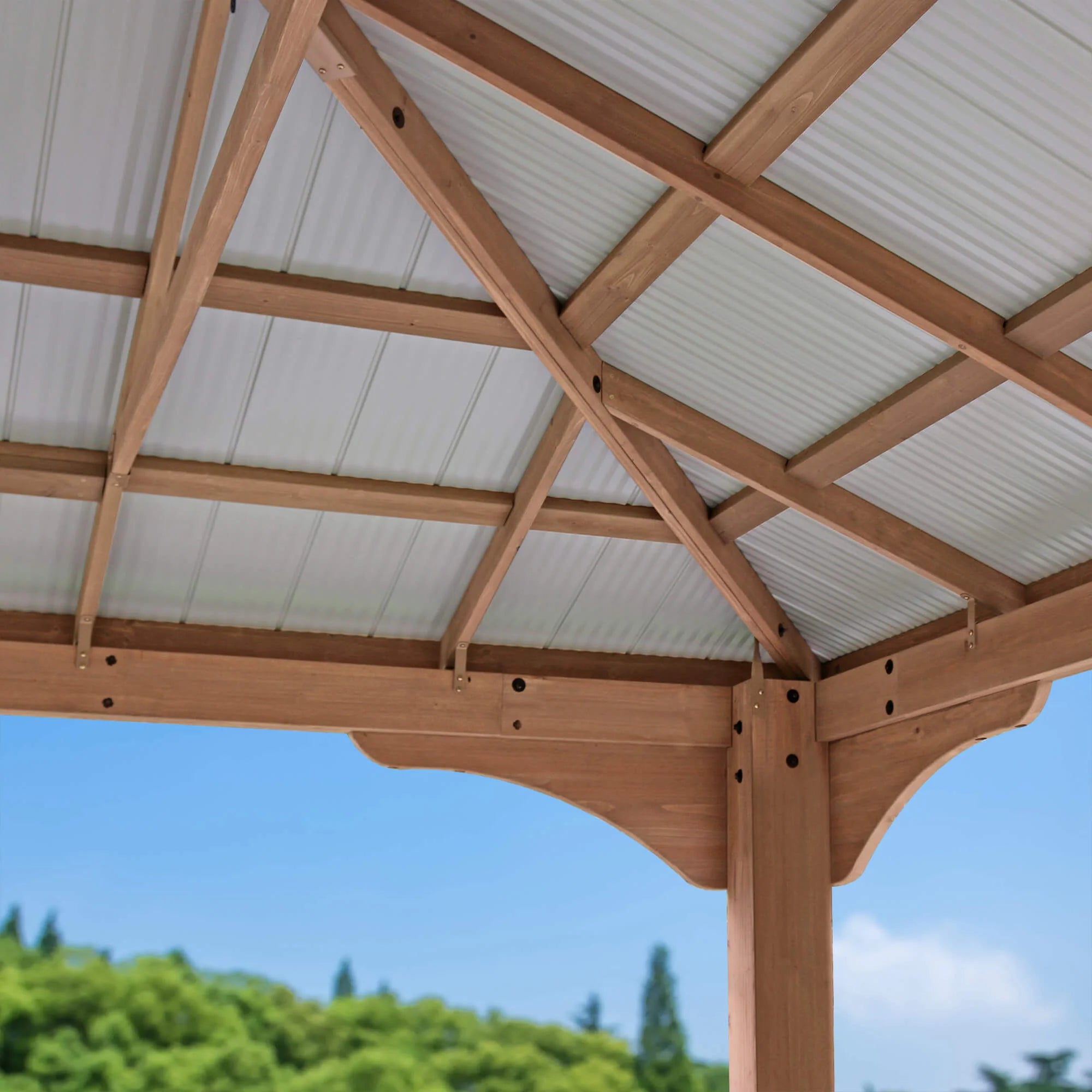 Grand Haven 12x14 Cedar Wood Gazebo with Aluminum Roof Mocha Finish