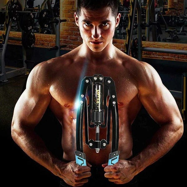 Adjustable Hydraulic Chest Exerciser with 20 Resistance Levels and Non-Slip Handles