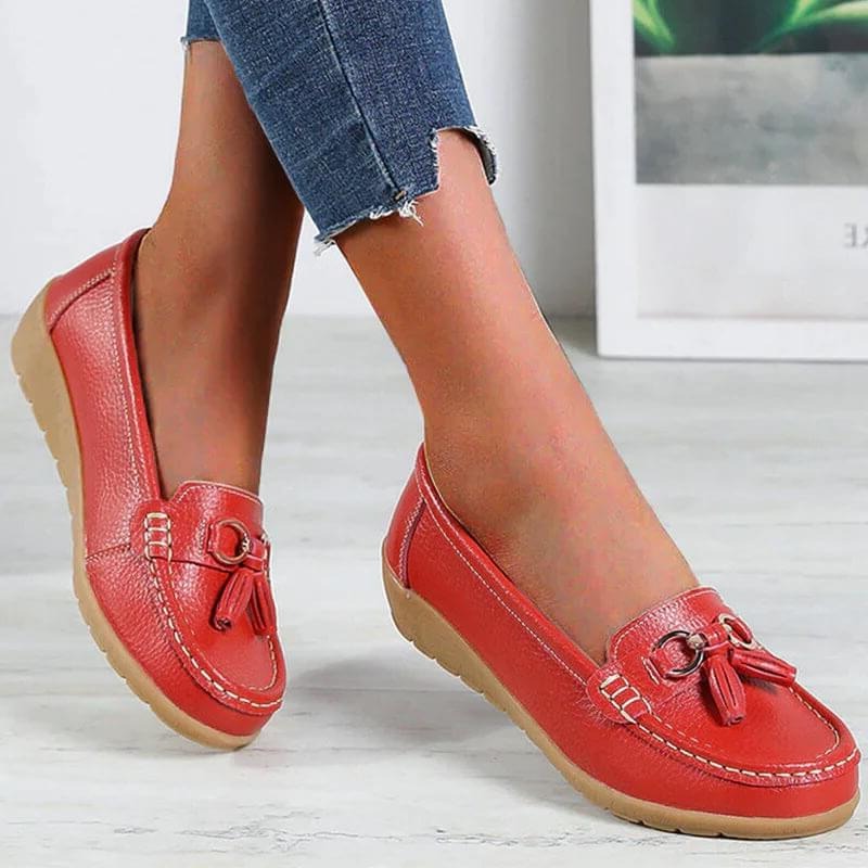 Leather Loafers with Ergonomic Insole and Arch Support for Women