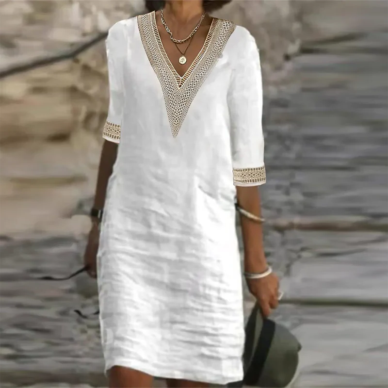 Women's Breathable Linen Summer Dress with Relaxed Fit and Full Length Coverage