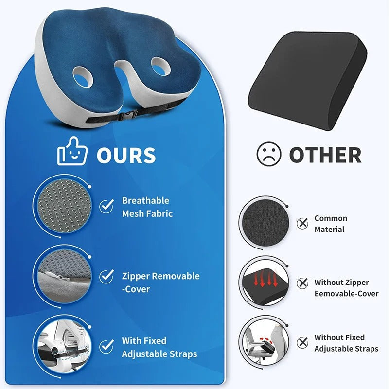 Memory Foam Ergonomic Seat Cushion with Adjustable Straps and Non-Slip Base