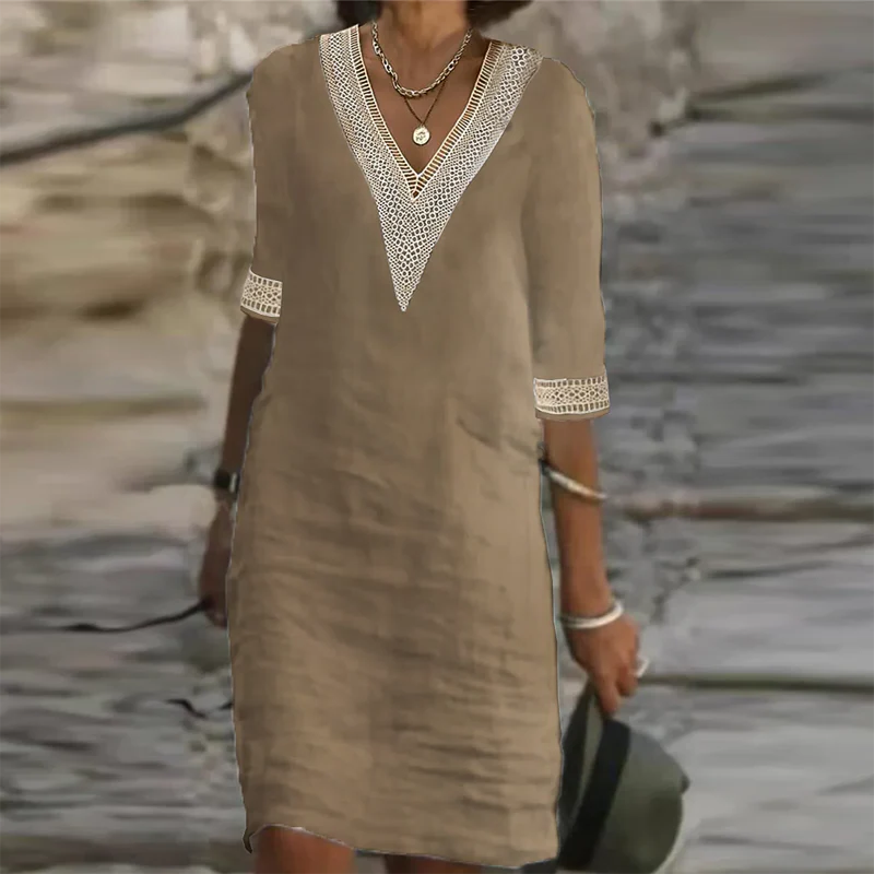Women's Breathable Linen Summer Dress with Relaxed Fit and Full Length Coverage