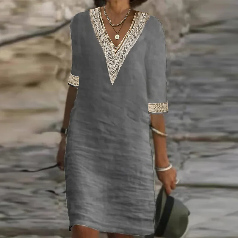 Women's Breathable Linen Summer Dress with Relaxed Fit and Full Length Coverage