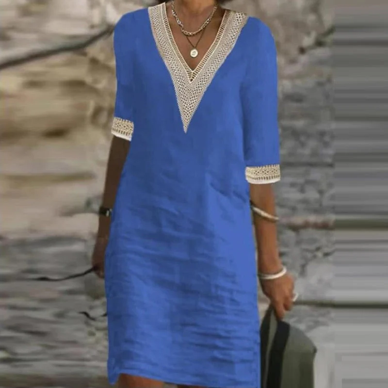 Women's Breathable Linen Summer Dress with Relaxed Fit and Full Length Coverage