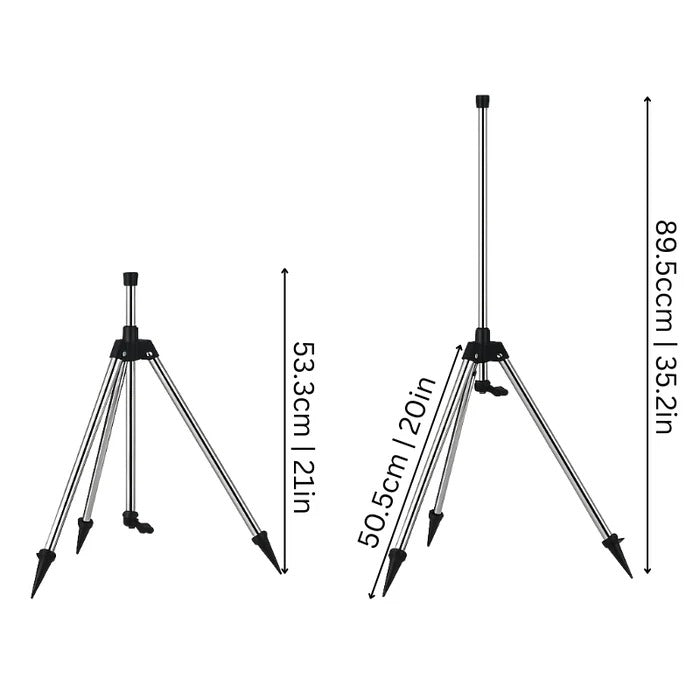 Rotating Tripod Sprinkler with Adjustable Height and 360-Degree Coverage