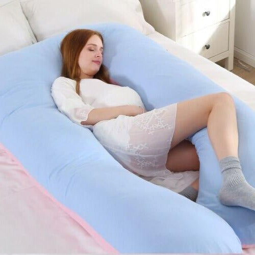 Full Length Body Pillow with Curved Spine Support and Cotton Fiber Fill