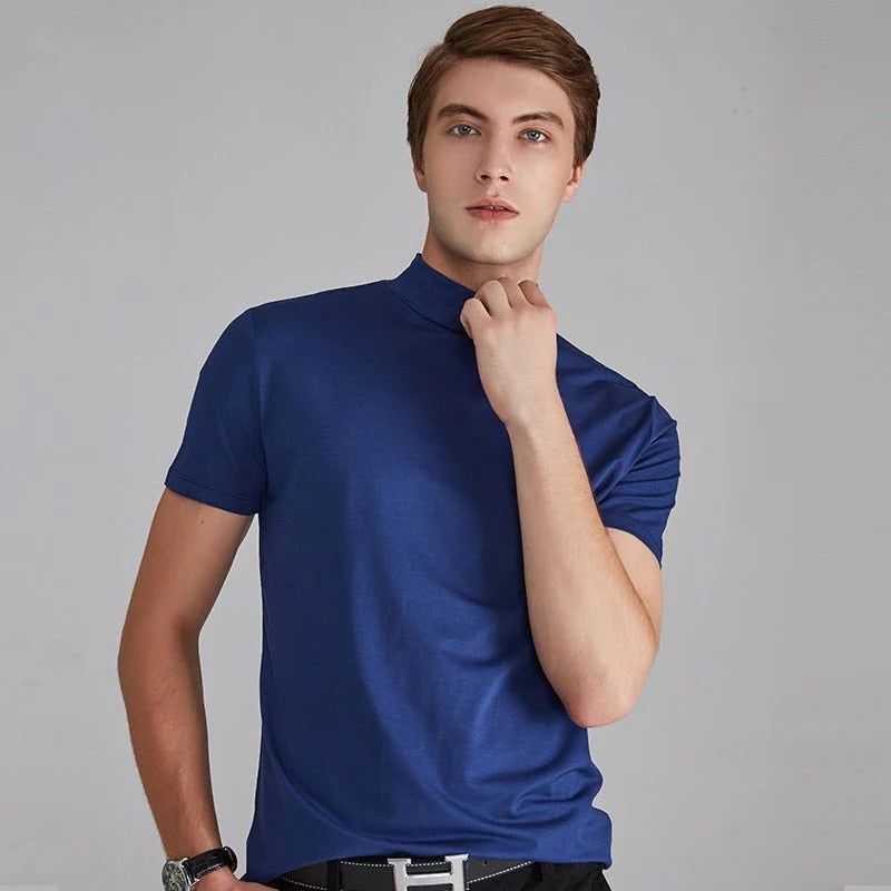 Men's Turtleneck T-Shirt with Cotton Blend and Close Fit, 5 Colors