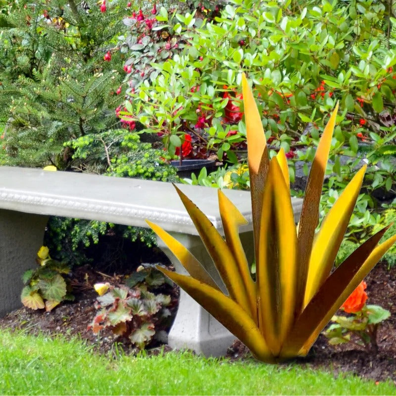 Metal Agave Plant with Rust Finish for Patios and Indoor Corners