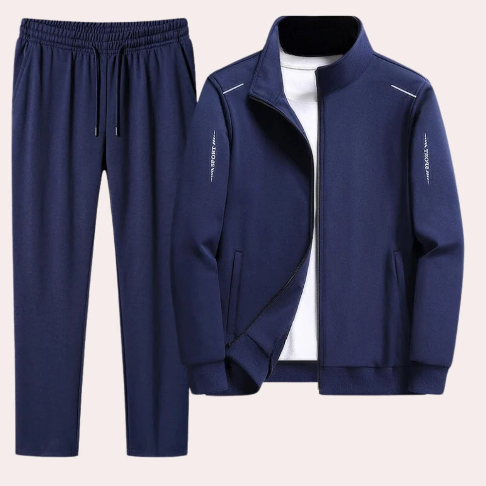 Men's Polyester Tracksuit with Stand Up Collar and Elasticated Cuffs