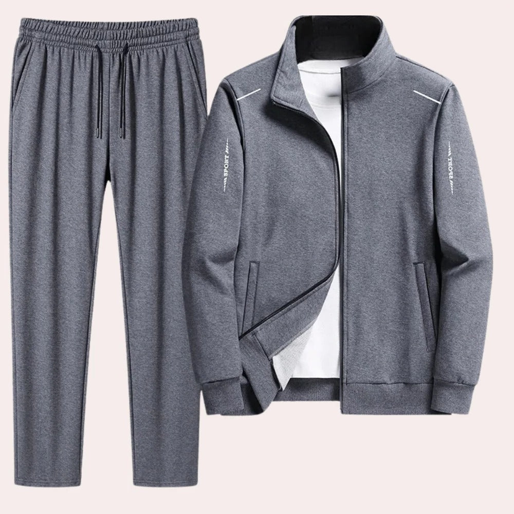 Men's Polyester Tracksuit with Stand Up Collar and Elasticated Cuffs