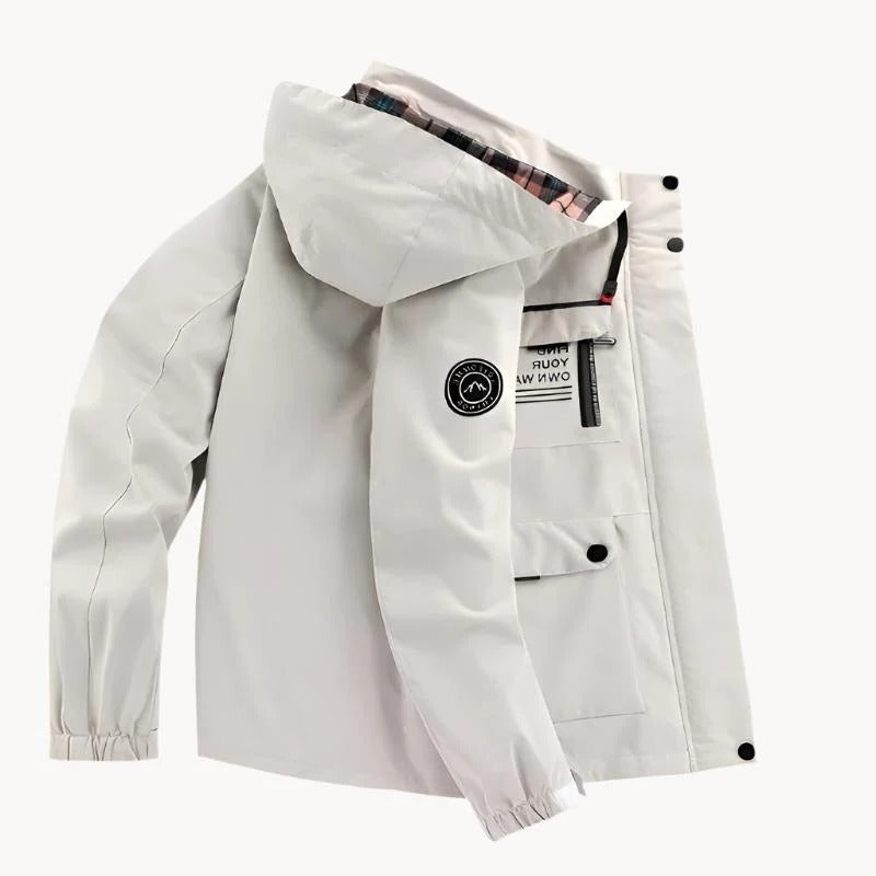 Waterproof Outdoor Jacket for Men with Removable Hood and Breathable Membrane