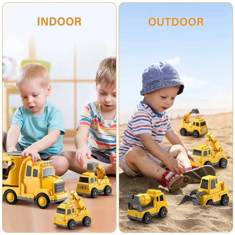 Friction Powered Construction Carrier with 4 Trucks and Lights, Foldable Ramp