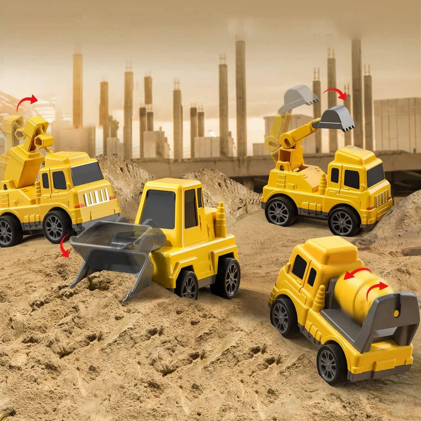 Friction Powered Construction Carrier with 4 Trucks and Lights, Foldable Ramp