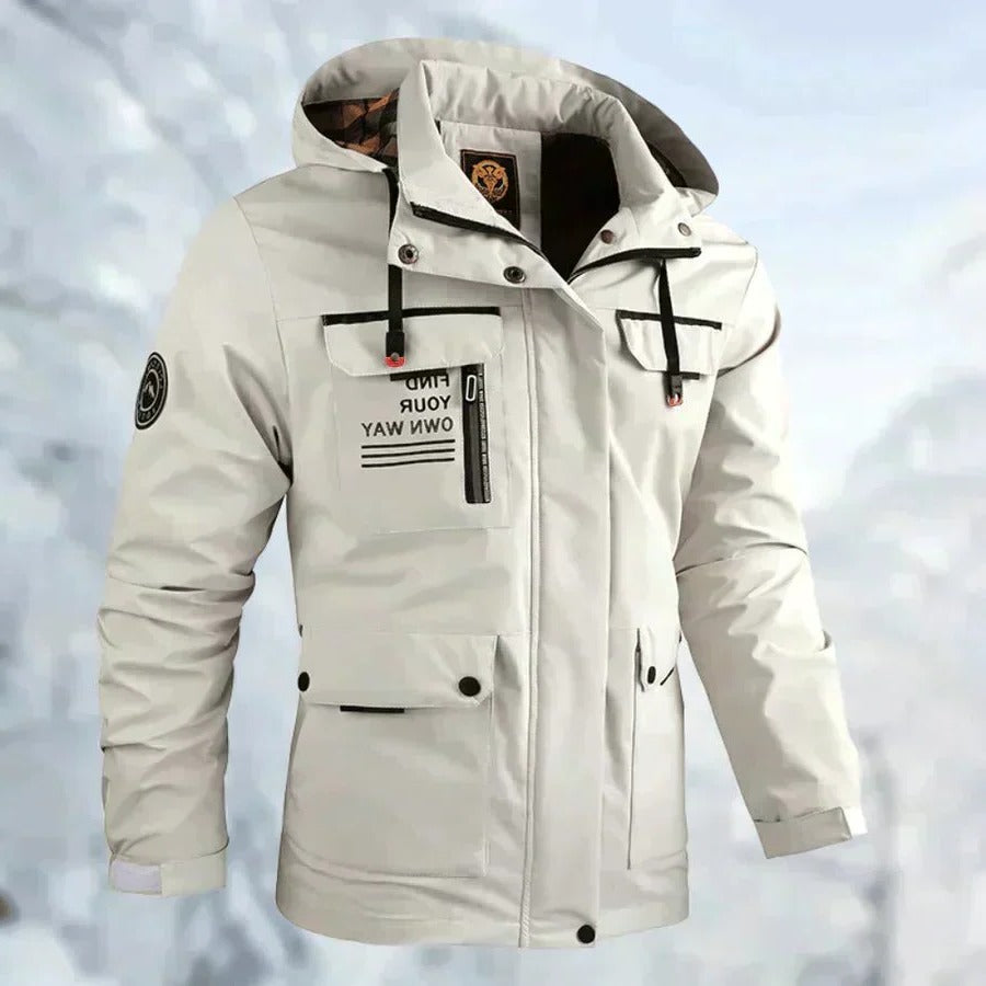 Waterproof Outdoor Jacket for Men with Removable Hood and Breathable Membrane