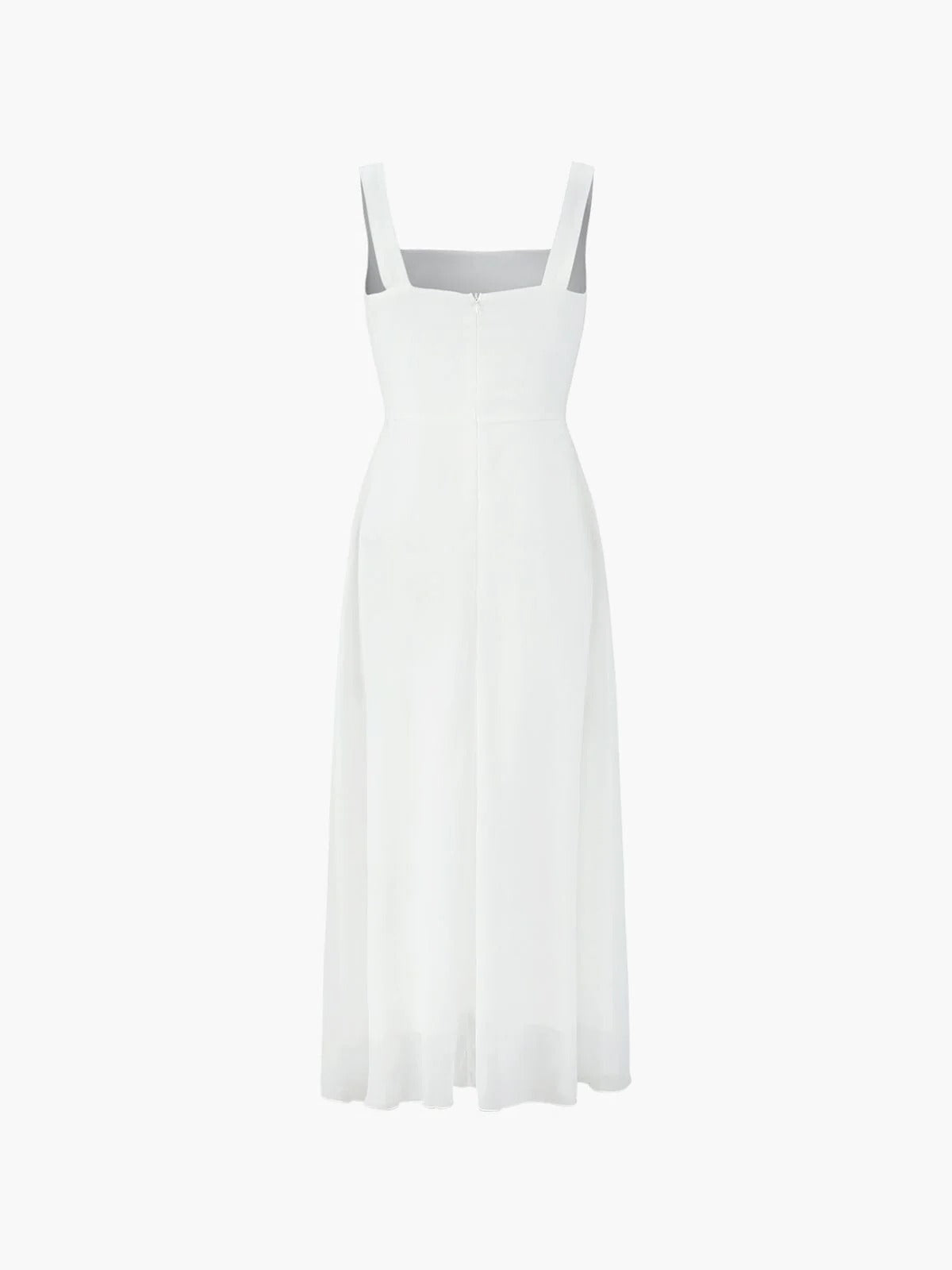 Women's Midi Dress with Square Neckline and Fitted A-Line Skirt