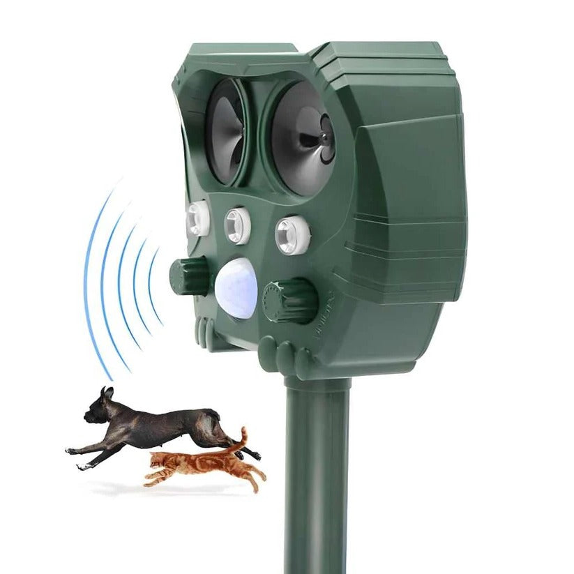 Motion Activated Ultrasonic Animal Deterrent with Solar Power and Flashing Lights for Gardens