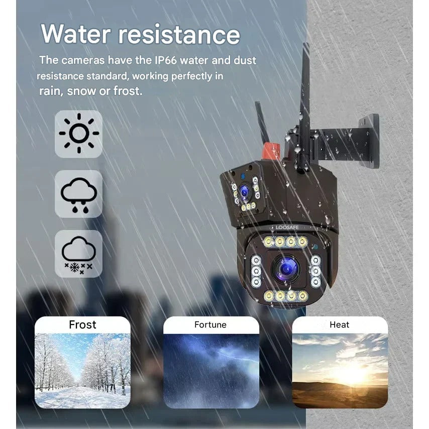 4K Wireless Security Camera with Dual Lens 10X Zoom and 360 Degree Rotation, Solar Powered