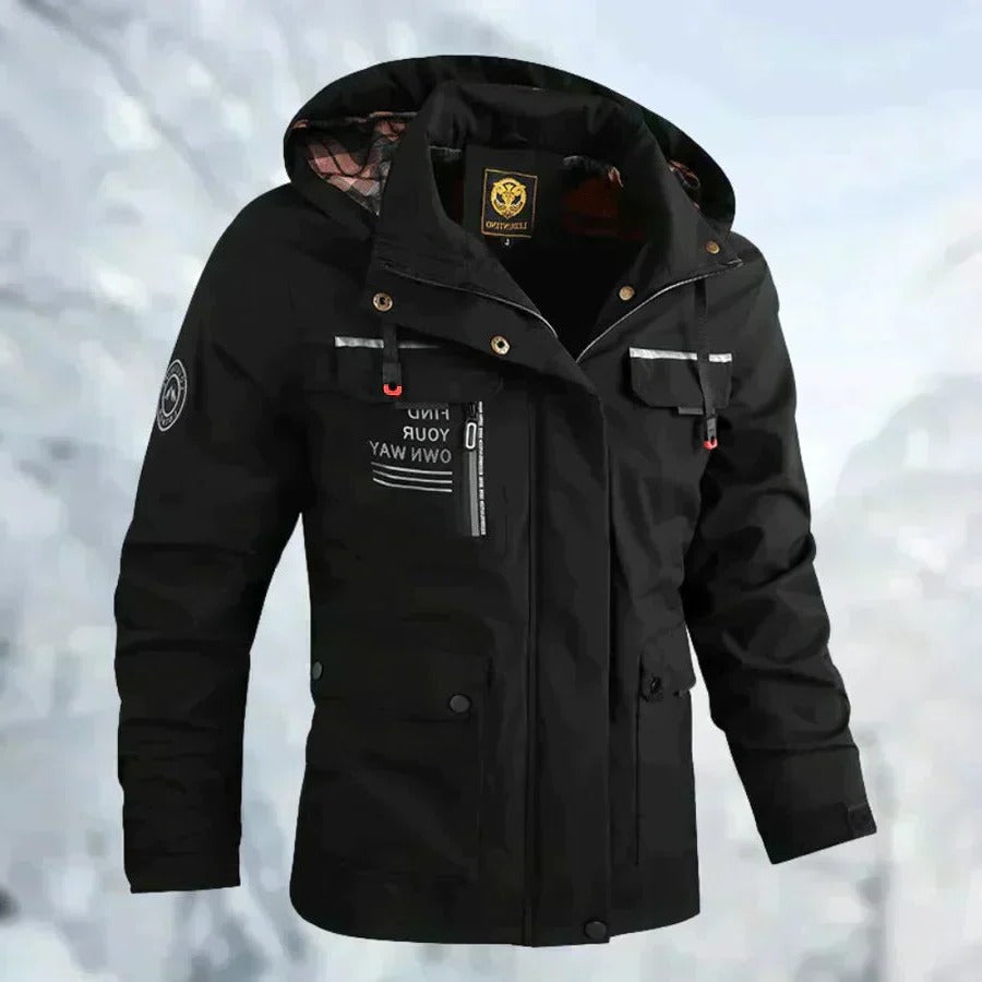 Waterproof Outdoor Jacket for Men with Removable Hood and Breathable Membrane