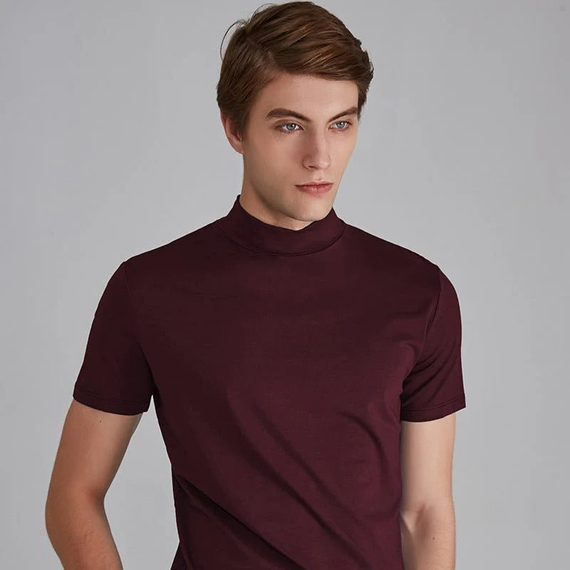 Men's Turtleneck T-Shirt with Cotton Blend and Close Fit, 5 Colors