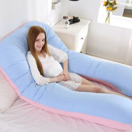 Full Length Body Pillow with Curved Spine Support and Cotton Fiber Fill
