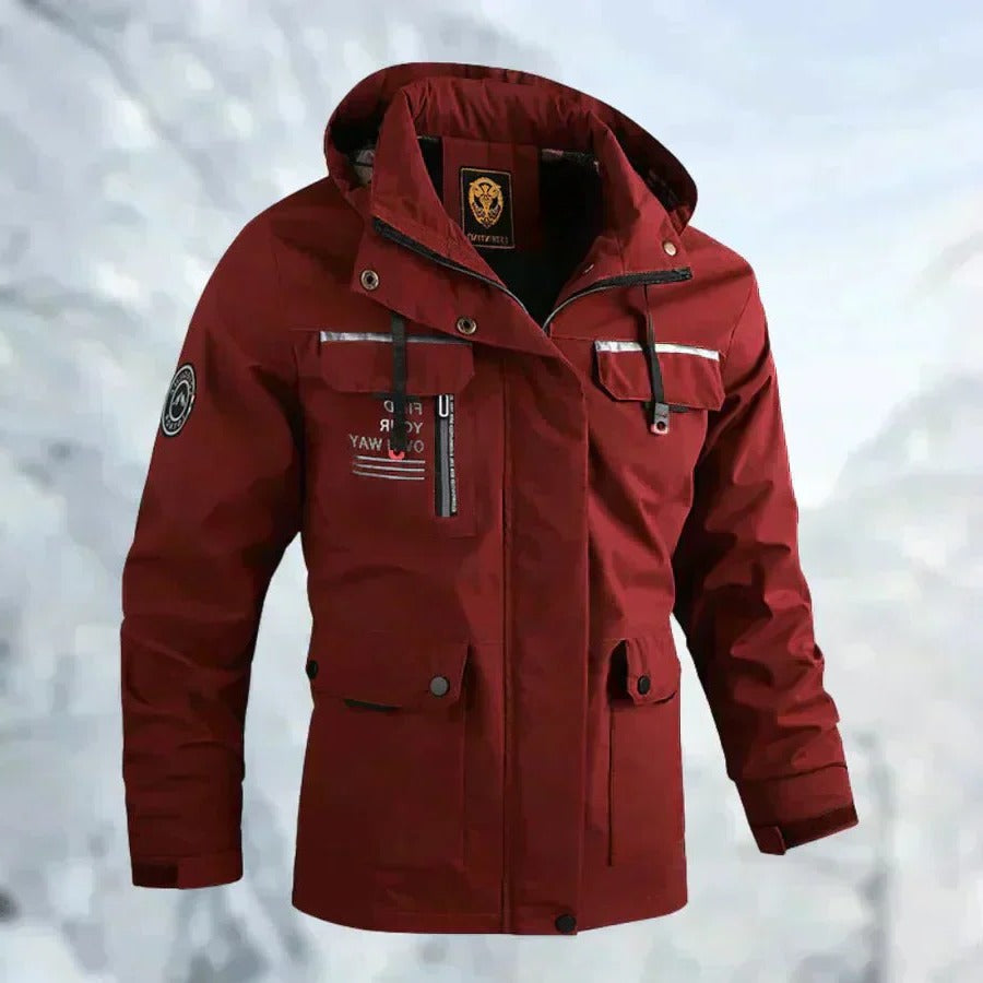 Waterproof Outdoor Jacket for Men with Removable Hood and Breathable Membrane